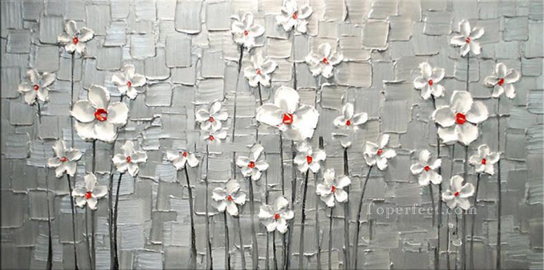 white Flowers 3D Texture Oil Paintings